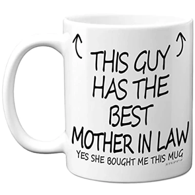 Image of Stuff4 This Guy Has The Best Mother in Law Mug Gifts, 11oz Ceramic Dishwasher Safe Coffee Mugs Son Gifts for Birthday, Christmas Day, Secret Santa, Cup Made UK