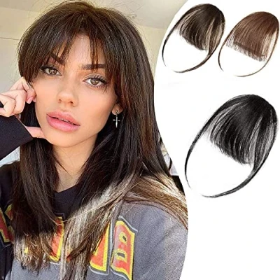 Image of Front Bangs Extensions Clip in Hair Natural Black Thin Hairpieces for Women