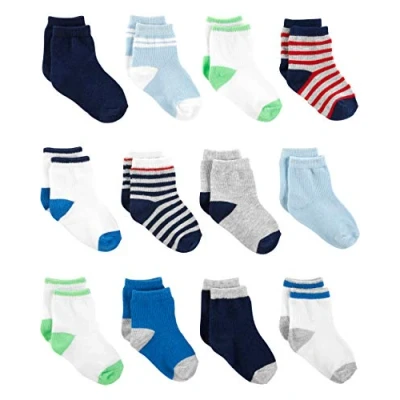 Image of Simple Joys by Carter&#039;s Baby Boys&#039; 12 Pack Sock Crew, Multicolour/Stripes, 3 Months (Pack of 12)