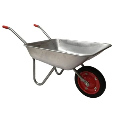 Image of 65 Litre 60kg Capacity Galvanised Samuel Alexander Metal Garden Trolley WheelBarrow Heavy Duty Cart Wheelbarrows with Solid Puncture Proof Tyre