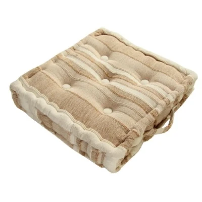 Image of HOMESCAPES Morocco Striped 100% Cotton Floor Cushion Beige 40 x 8 cm Square Indoor Garden Dining Chair Booster Seat Pad