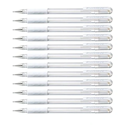 Image of Pentel 0.8 mm Tip Hybrid Pastel Ink Gel Grip Pen White (Pack of 12 Pens)