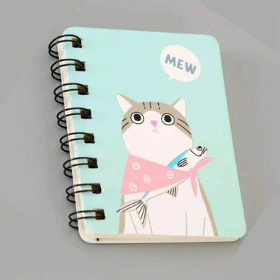 Image of BE TOOL Cartoon Diary Notepad Mini Spiral Notebook Cute A7 Cat Green 160 Pages (1Pcs)