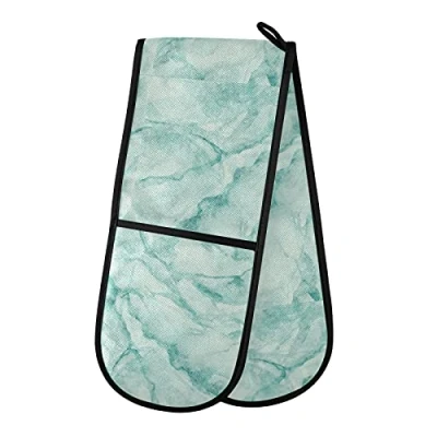 Image of PUXUQU Oven Gloves Double Mitts Gloves, Abstract Mint Green Stone Marble Heat Resistant for Baking BBQ Kitchen Cooking