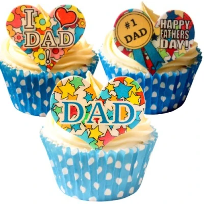 Image of Pack of 24 Edible Pre Cut Wafer Decorations Fathers Day Hearts 201 283 by CDA Products
