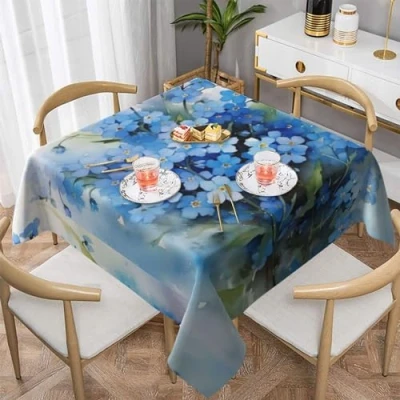 Image of YsoLda Tablecloths,54 inch Washable Table Cloth Covers for Kitchen Dining Room Party,Watercolor Forget Me Not Flowers