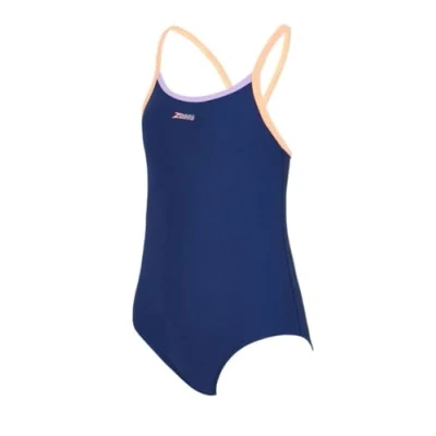 Image of Zoggs Girls Kerrawa Strikeback Swimsuit Navy/Purple/Coral Size 32