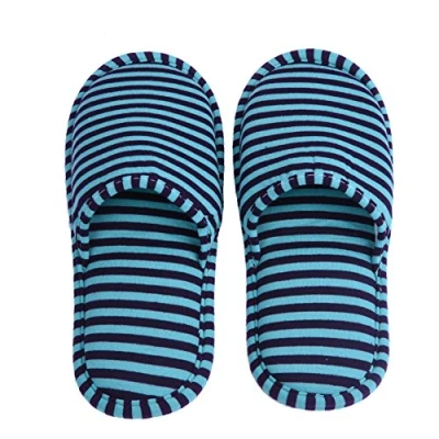 Image of Foldable Home Slippers Men Women Travel Portable Reusable Indoor Soft Cotton Anti slip with Cloth bag for House Hotel(Man Green stripes) Mountaineering Camping Supplies Hiking
