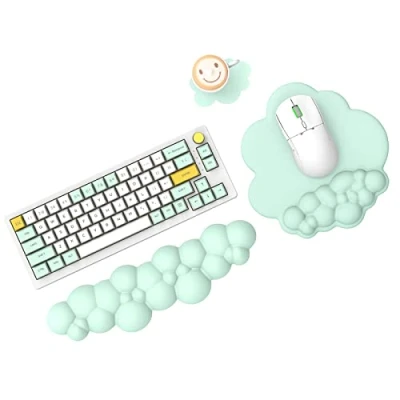 Image of MAMBASNAKE Cloud Mouse Pad and Keyboard Wrist Rest Support Set with Coaster, Comfortable Memory Foam Cushion Mousepad Non Slip Base, Ergonomic Easy Typing Pain Relief Green