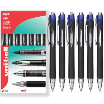 Image of uni ball Jetstream Retractable Rollerball Pens SXN 210 RT 1.0mm Nib In Gift Box (Pack of 6, Blue)