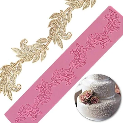 Image of Leaf Flower Pattern Silicone Baking Mat, Fondant Mould Cake Lace Embossed Mold, Sugar Mat,Wedding Decorating Tool, Embossing Pad,DIY Border Decorative Mat