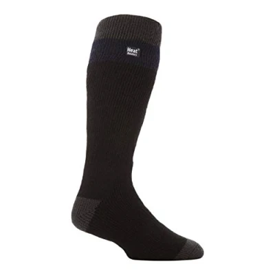 Image of HEAT HOLDERS Mens Thick Extra Long Striped 2.3 TOG Winter Thermal Knee High Ski Socks (6 11 uk, Black/Navy)
