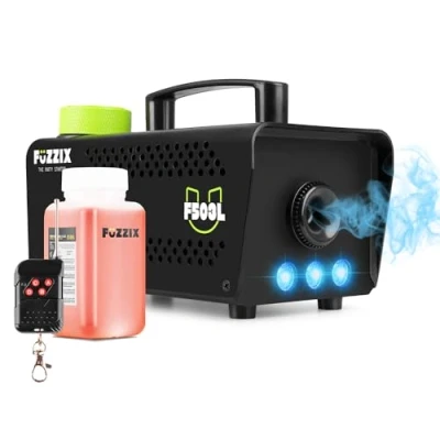 Image of Fuzzix F503L Party Smoke Machine with Built in RGB LED Lights, Wireless Remote Control and 250ml Fluid for Fog Mist Effects