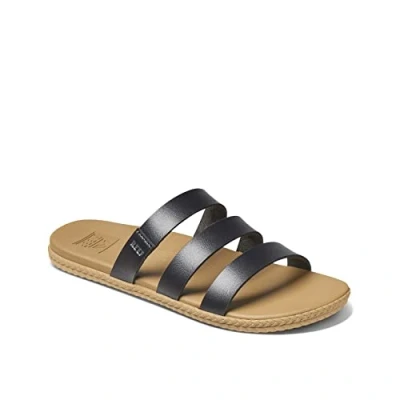 Image of Reef Women&#039;s Cushion Ruby Slide Sandal, Black/Tan, 9 UK