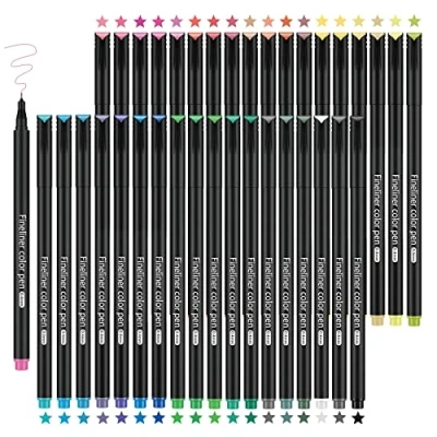 Image of Fineliner Pens, AGOYUU 36 Colour Fine Point Pens Set Tip 0.4 mm Felt for Drawing and Writing Sketches,Notes,Comics,Journaling, Colouring Book Comics,Colouring