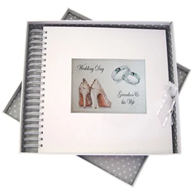 Image of White Cotton Cards Day, Grandson &amp; his Wife Card Memory Book, Shoes and Wedding Rings design, Board, 27 x 30 4 cm