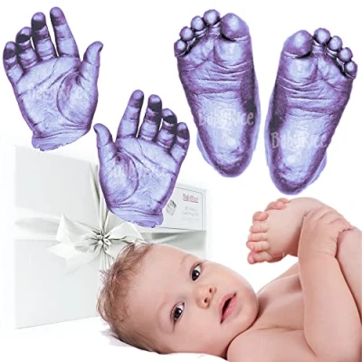 Image of BabyRice Large Baby Hand and Foot Casting Kit, Boxed, Includes Metallic Paint (Lilac)
