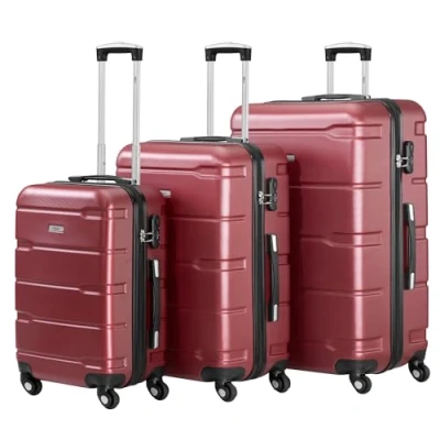 Image of Zelsius 3 Piece Luggage Set, red ABS Hard Shell Suitcase Set with Combination Lock, 4 Wheels and Inner partition suitcases Lightweight Travel