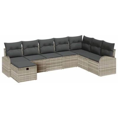 Image of vidaXL 8 Piece Garden Sofa Set with Cushions Light Grey Poly Rattan