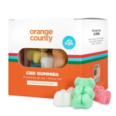 Image of Orange County CBD Mixed Fruit Bear Gummies, 400mg High Strength 20 Vegan Strawberry Gummies Gluten Free, Non GMO Reduce Stress, Calm Anxiety, Unwind, Improve Sleep THC Free