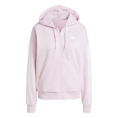Image of adidas Women&#039;s ESSENTIALS 3 STRIPES FULL ZIP FLEECE HOODIE, clear pink/white, L