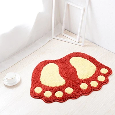 Image of ele ELEOPTION Non Slip Bath Mat, Fast Dry Bathroom kitchen Mats Lovely Feet Patterned Soft Comfortable Water Absorbent Stylish Backing for Bedroom, Kitchen, Hallway, Doorway, 67x48CM, Red