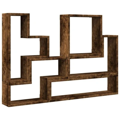 Image of vidaXL Wall Mounted Floating Storage Rack Engineered Wood Shelf in Smoked Oak Finish for Living Room/Office, Max Load 40kg, 96x12x64 cm