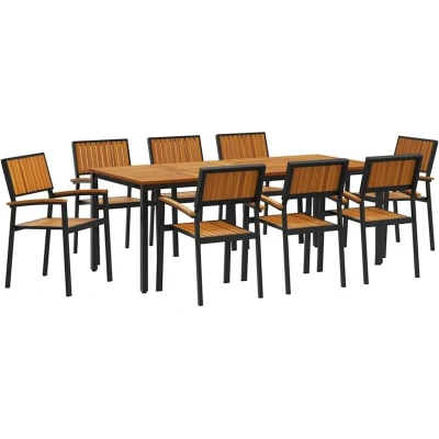 Image of vidaXL 9 Piece Garden Dining Set Solid Wood Acacia and Metal