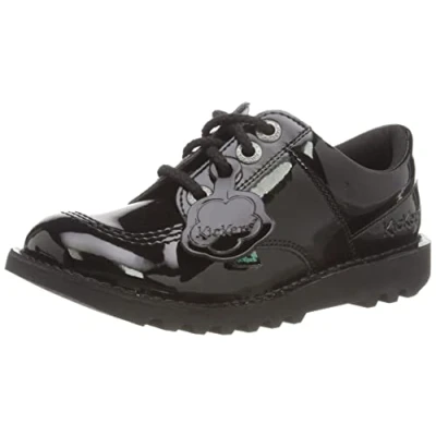 Image of Kickers Junior Girl&#039;s Kick Lo Vegan Patent School Uniform Shoe, Black, 12.5 UK Child