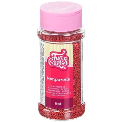 Image of FunCakes Nonpareils Red: Cake Sprinkles, Great Taste, Perfect for Decorating, Hundreds and Thousands Sprinkles. 80 g.