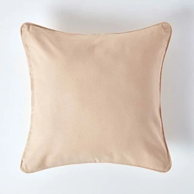 Image of HOMESCAPES 100% Cotton Plain Beige Large Cushion Cover 60 x cm Square 24 Inches Mink Stone Natural Sofa Pillow Washable