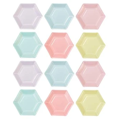 Image of Talking Tables Pack of 12 (18cm) Disposable Hexagon Shaped Coloured Paper Plates Party Birthday Wedding Baby Shower Anniversary, Pastelplates