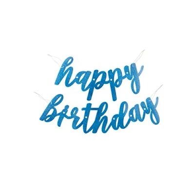 Image of Blue Glitz Happy Birthday Script Prismatic Foil Jointed Banner (83cm) Perfect Party Decor for Birthday, &amp; Celebrations 2 Pc