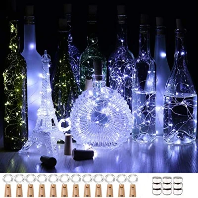 Image of Unihoh Wine Bottle Lights with Cork, [12 Pack] 2M 20 LEDs Fairy Battery Operated Copper Wire String for DIY Party Christmas Holiday Wedding Indoor Outdoor Decoration Cool White