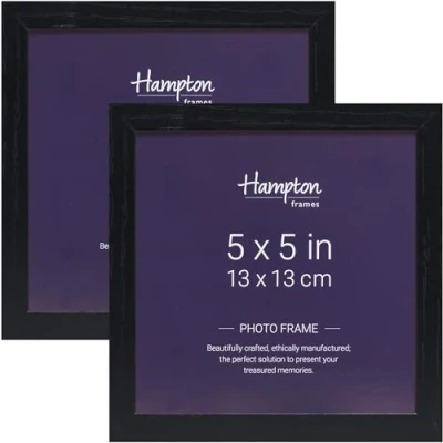 Image of Hampton Frames OXFORD 5x5 (13x13cm) Pack of 2 Black Picture Frame Acrylic (Non Glass) OXF55NGX 2PK