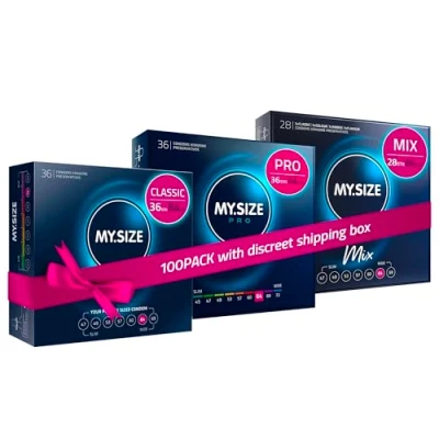 Image of MY.SIZE 100 Condoms 64 mm Megaset Classic+Mix+Pro I Size 1 Economical piece Packet Extra Thin Premium Very Sensitive Wall