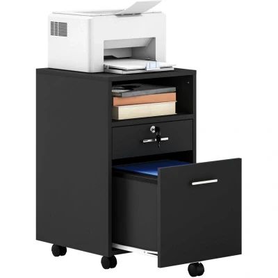 Image of Vinsetto Mobile File Cabinet Lockable Storage Unit Cupboard for A4 Letter Home Filing Furniture Office, Bedroom and Living Room, 39x40x65cm, Black
