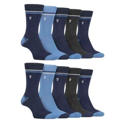 Image of Farah 10 Pairs Multipack Mens Bamboo Dress Socks Bright Cotton with Gentle Grip Top (6 11, Navy/Blue)
