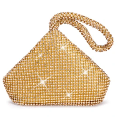 Image of ele ELEOPTION Triangle Rhinestones Women Evening Clutch Bag Party Prom Wedding Purse (Gold)