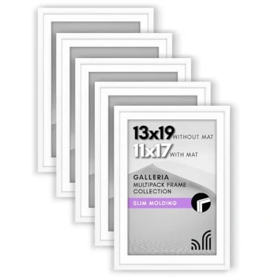 Image of Americanflat 13x19 Picture Frame with Polished Plexiglass Set of 5 Use as 11x17 Mat or Without Galleria Collection Gallery Wall for Display White