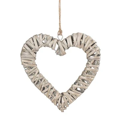 Image of Red Hamper Small Flat Open Wicker Heart, H20 x W1 D20cm