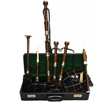 Image of Scottish Bagpipe Rosewood Natural Colour with Silver Plain Mounts in Hard Box Free Tutor Book, Drone, Reeds (Mackenzie)