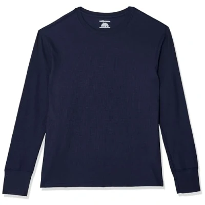 Image of Fruit of the Loom Men&#039;s Recycled Waffle Thermal Underwear Crew Top (1 and 2 Packs) Pajama, Navy, S