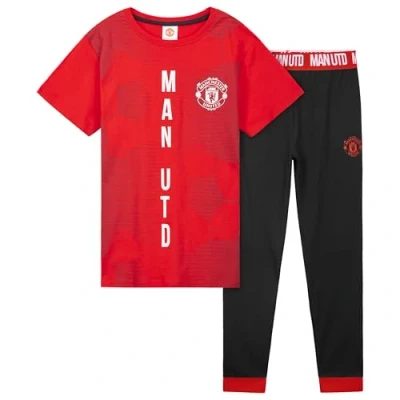 Image of Manchester United F.C. Boys Pyjamas Set, Comfy 2 Piece Nightwear Gifts (Red/Black, 11 12 Years)