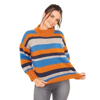 Image of King Cole 5949 Knitting Pattern Womens Easy Knit Striped Sweaters in Big Value Chunky