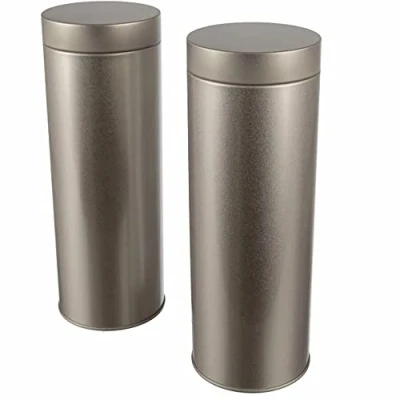 Image of Dosenritter 2 x round coffee pod tin/storage tin, aroma tight made of metal for 200g Earl Grey each, approx. 20 pods 7 cm (H,ø) ideal as a protein or spice tin (silver)