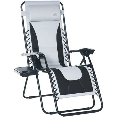 Image of Outsunny Zero Gravity Chair, Folding Recliner, Patio Sun Lounger with Cup Holder, Adjustable Backrest, Padded Pillow for Outdoor, Patio, Deck, Poolside, Light Grey