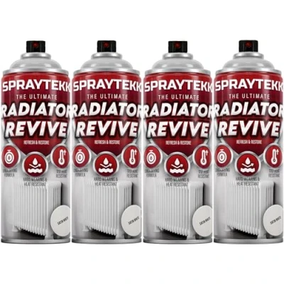 Image of SPRAYTEKK Radiator Spray Paint Heat Resistant up to 170C All in One Primer, Undercoat &amp; Topcoat Fast Drying, Anti Rust For Radiators, Pipes, Boilers Hot Water Tanks (Satin White, 4)