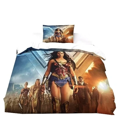 Image of SENTUBILA Bed Linen Set, Wonder Woman, 2 Piece B, 135x200cm+80x80cm, Children&#039;s Bedding with Microfiber Duvet Cover and Pillowcase