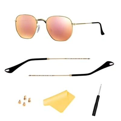 Image of HiCycle2Temple Arm Replacement Temple Tips For Ray Ban RB3447 Round RB3548 3548N Hexagonal Sungalsses ScrewDriver 4pcs Screws Cloth (Gold)
